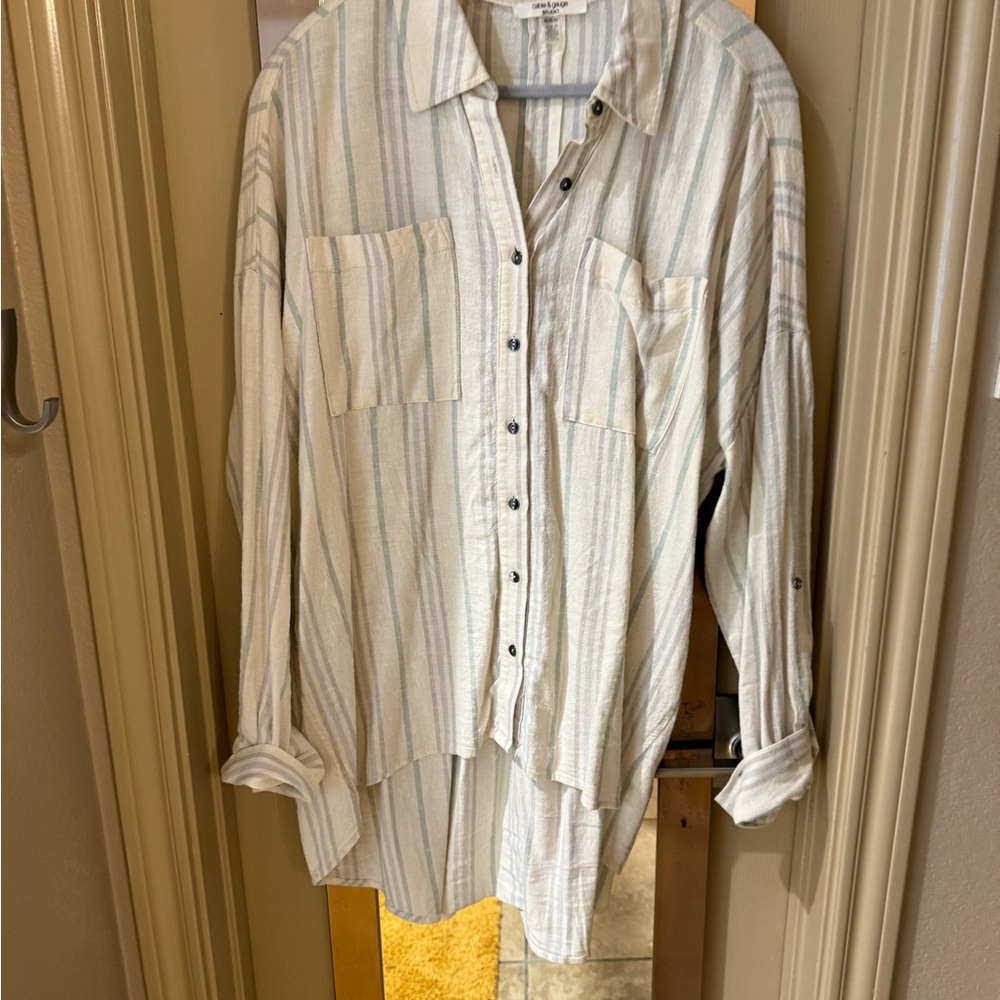Gauzy stripped tunic style blouse oversized new w/o tags
